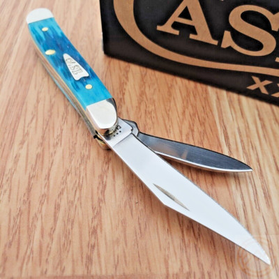 Case XX Peanut Pocket Knife Tru Sharp Steel Blades Jig Sky Blue Bone Handle 644