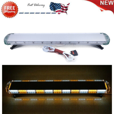 51'' 96 LED Strobe Light Emergency Beacon Warn Tow Bar Truck Response Amber+White