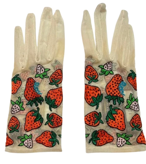 GUCCI Strawberry Embroidered Gloves Size M Damen Accessoire