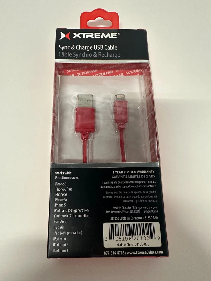 Xtreme 3 pies Apple aligeramiento a USB cable de sincronización y carga rojo certificado MFi Foto 2 de 2