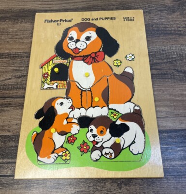 Fisher Price Dog and Puppies Wooden Puzzle Mama And Babies