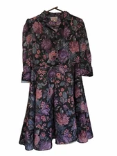 Womens Vintage California Looks Floral Dress 14P Button Top Front 3/4 Sleeves