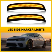 For Dodge Charger Front 2015-2022 Amber LED Side Bumper Light Marker Lamp Smoked