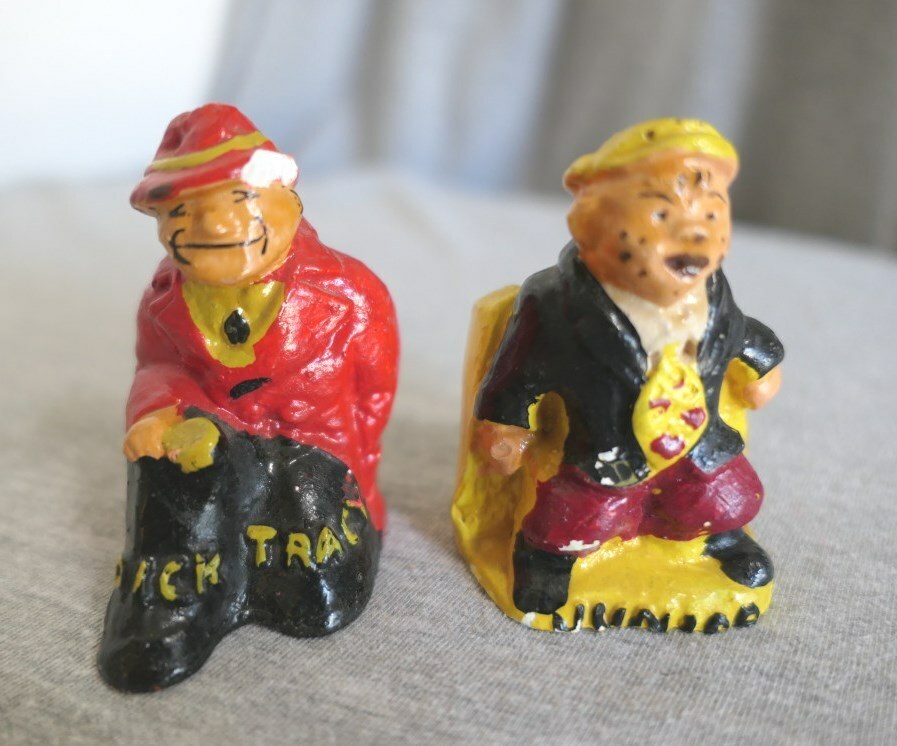 Vintage 1930's Detective Dick Tracy and Junior Chalkware Salt & Pepper