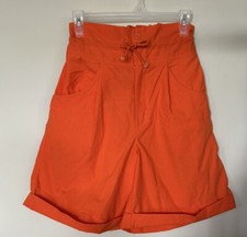 70s Womens Orange Shorts Pinup Button Fly Cuffed Vintage Rockabilly