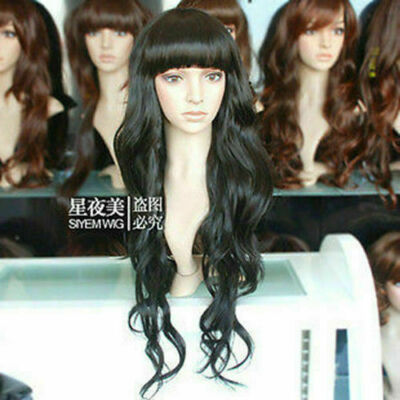 100% Real hair! New Glamour Women's Neat bangs Long Black