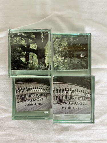 Treasured Memories STACKED GREEN GLASS Cube Photo Holder Frame Modern Sculpture - Picture 4 of 8