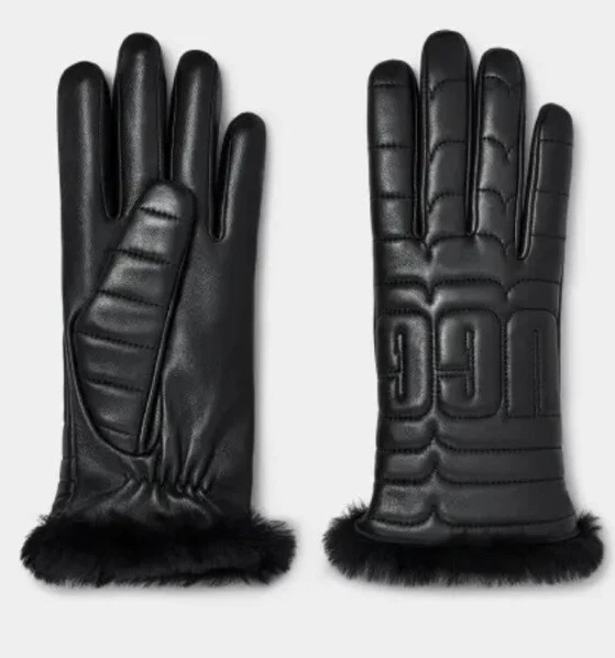 Guantes UGG para mujer de cuero acolchados con logotipo negros talla grande nuevos con etiquetas Foto 2 de 3