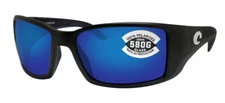 Costa Del Mar Blackfin Matte Black Frame Blue Mirror 580G Glass Polarized Lens