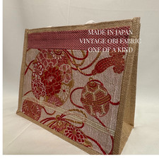 Handmade Japanese Obi Jute Tote Bag   Vintage Kimono Fabric, One of a Kind