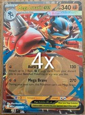 4x Mega Lucario ex 077/132 Me01: Mega Evoluzione Holo, Pokemon Playset X4