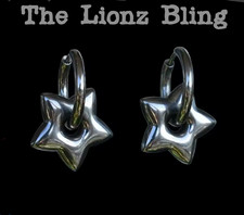Chunky Stainless Steel Star Earrings - 1" Drop on Detachable Hoop