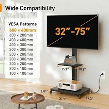 Perlegear Mobile TV Stand with Power Outlet, Tilt  Swivel Rolling TV Stand