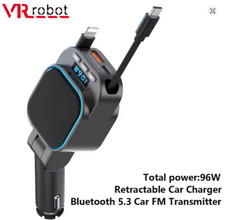 VR Robot Bluetooth 5.3 FM Transmitter Car Charger 96W PD QC3.0 with 2 Cables