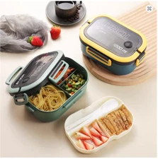 Single/Double-Layer Portable Lunch Box with Fork & Spoon Microwave Safe