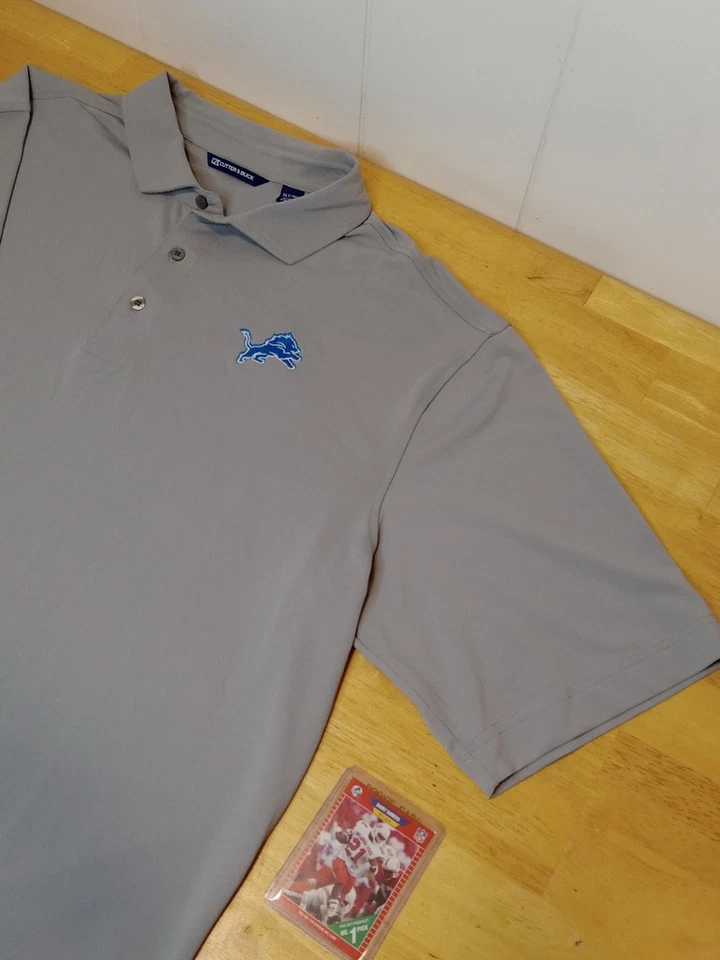 Detroit Lions Cutter & Buck Polo Shirt Men's XLT Gray W/ Bonus Barry Sanders RC - Image 2 of 4