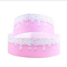 1 inch 1 yard Ice Cream Sprinkles pink and white rainbow Grosgrain Ribbon
