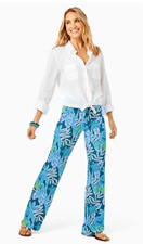 Lilly Pulitzer EUC Georgia May Palazzo Pants In Macaw Blue Vacation 33 Inseam