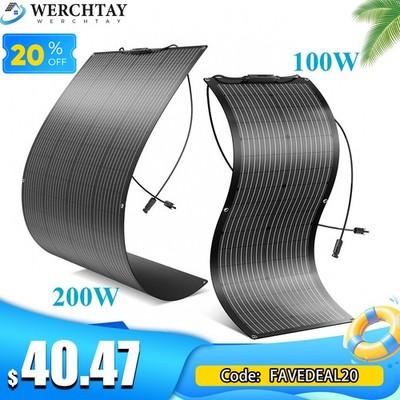 100W 200W Flexible Solar Panel Portable 12V for Camping/Home/Car Battery/Rooftop