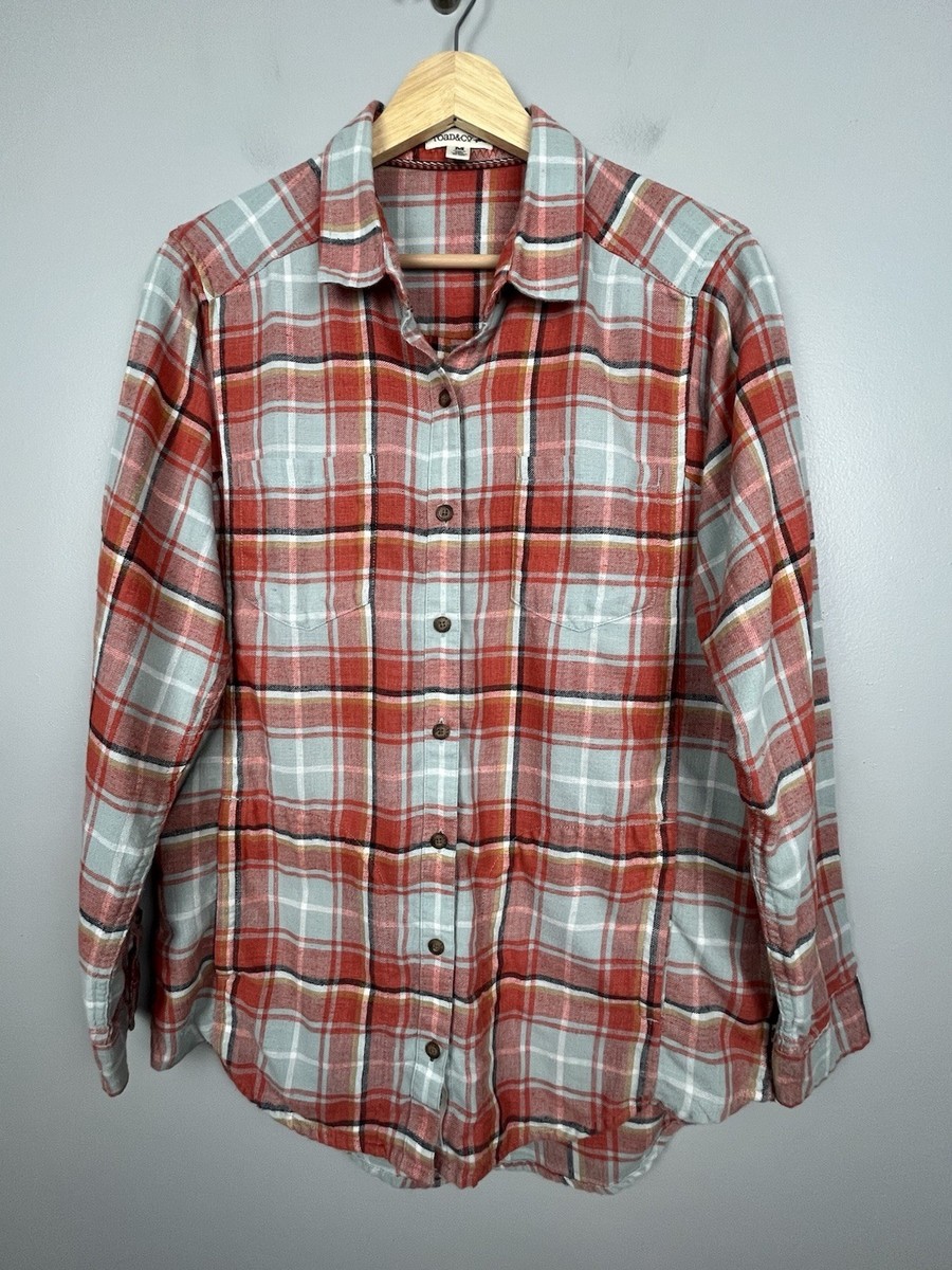 Toad & Co women’s Cairn plaid long sleeve tunic style shirt, medium.