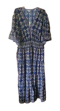 Max Studio Women's Plus Smocked Waist Blue Floral Tiered Maxi Dress SZ 3X NWT