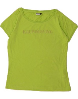 Diadora grafisches Damen-T-Shirt Oberteil UK 14 Large grün Baumwolle DS47