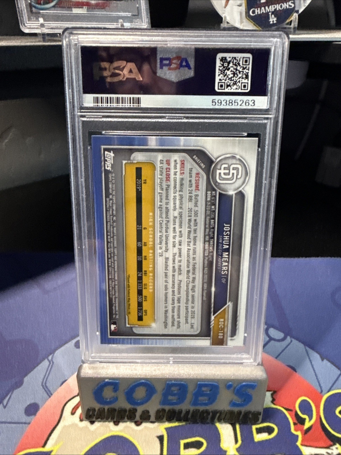 PSA 10 JOSHUA MEARS 1st 2019 Bowman Chrome Draft Rookie Card RC GEM MINT