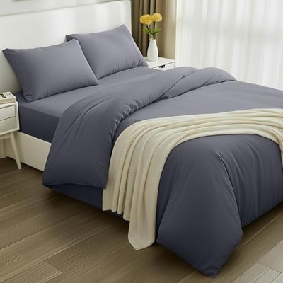 Utopia Bettwäsche 4-teiliges Doppelset - Bettbezug, passendes Doppelbett, grau 
