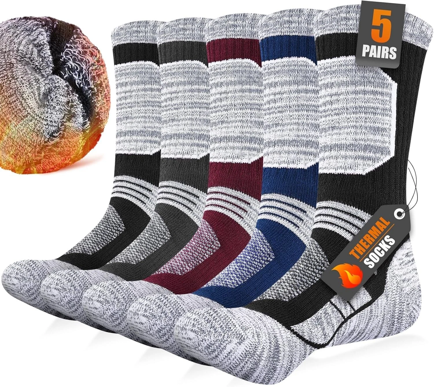 Niofind Mens Thermal Socks Thick Warm Winter Work Boot Socks, Cushioned Cotton