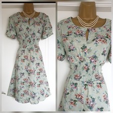 Vintage 1940s Style Sage Green Floral Festival Tea Dress UK Size 10 to 12