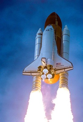 Space Shuttle Launch Poster Rocket Liftoff Blue Sky Wall Art