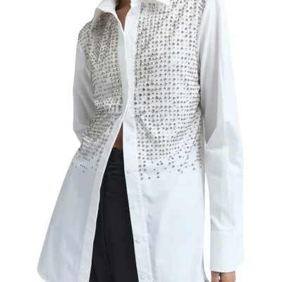 16Arlington Marley Crystal Embellished  Poplin Shirt White button down longsleev