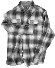 Swiss Tech Flannel Shirt Mens Gray & Black Plaid Long Sleeve Casual Button Up XL