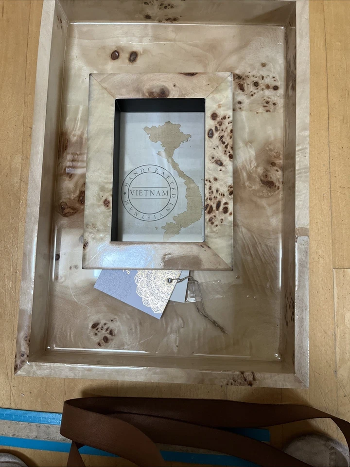 Juego de bandeja y marco de fotos de álamo Burlwood nuevo con etiquetas hecho a mano bandeja de 10”x15”/marco de 5”x8” Foto 4 de 4