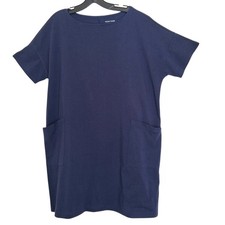 Eileen Fisher Stretch Cotton Tee Shirt Mini Dress Sz Med Navy Blue Lagenlook