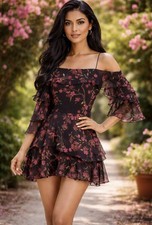 Alice + Olivia Silk Chiffon Floral Lexis Sakura Ruffled Mini Dress NWT - Size 6