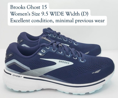 Brooks Womens (9.5 WIDE Width) Ghost 15 Cushioned Running Shoes Navy Blue