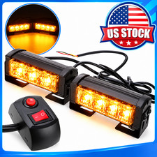 2 X 4 Led Amber Emergency Warning Vehicle Strobe Lights Roof Dash Grille