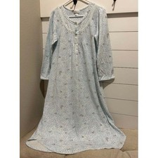 Miss Elaine Nightgown Blue Floral Butterfly Lace Trim Long Sleeve Knit S Cottage