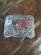 NOCONA Men's Rectangular Antique Silver Buckle with USA American Flag