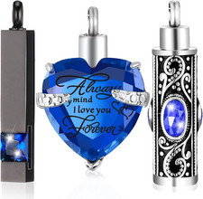 3 Pieces Cremation Urn Necklace for Ashes Vertical Bar Zircon, Heart Crystal Nec