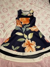 QUIZ Navy Blue Floral Print A-Line Skater Sleeveless Lace Dress Size 12