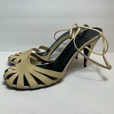 The Row Tango Cutout Leather Sandal Heels Size 41 US 9.5 Creme