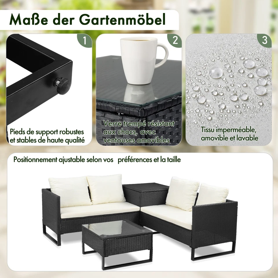 OUTVITA Polyrattan Gartenmöbel Set Outdoor Lounge Balkonmöbel für 4 Personen DE - Bild 4 von 4