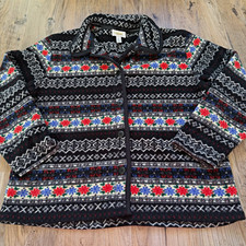 Vintage Talbots Nordic Fair Isle Fleece Jacket Women's XL Made in USA