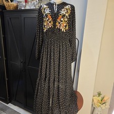Rusttydustty Women’s 1X Black Embroidered Boho Maxi Dress Long Sleeve. 242