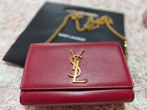 Yves Saint Laurent Clutch Bag Red Leather 9.8x5.9x2.0 in Evening Party