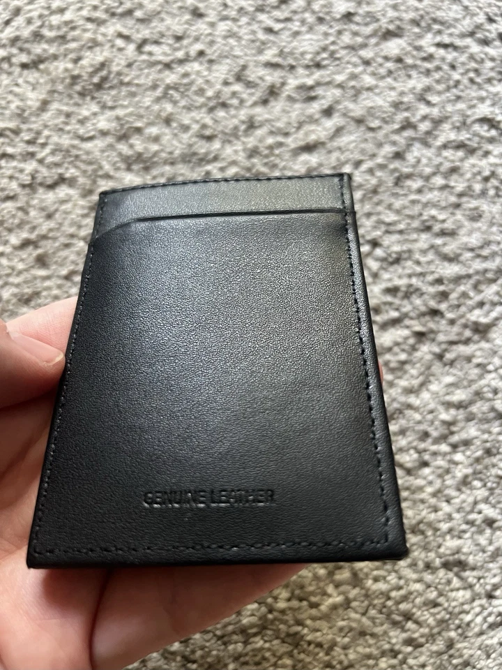 Original Penguin Para Hombre Negro Cuero Genuino Identificación Delgado Tarjetero Estuche Billetera Foto 2 de 3