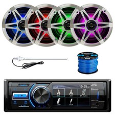 JVC CD Receiver, 4x 6.5" 120W LED Speaker, 4x White Chrome Grille, Wire, Antenna