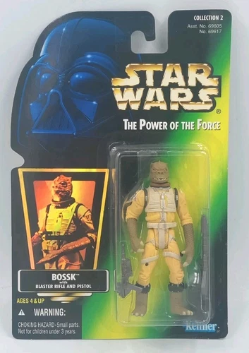 1996 Star Wars POTF BOSSK Rifle & Pistol Collection 2 Holo Green Card Kenner NEW